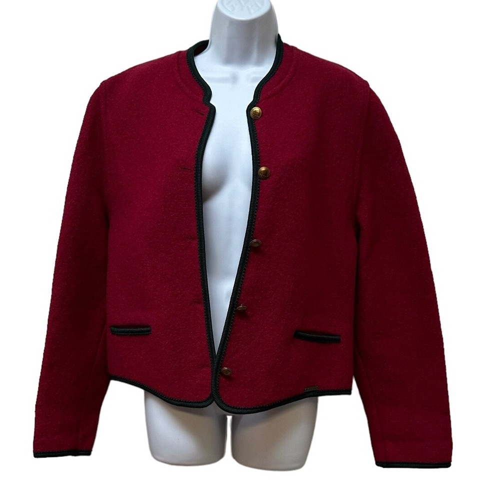 GIESSWEIN Wine & Green Loden Boiled Pure Wool Jacket US Size 10 Made in Austria - Picture 2 of 11